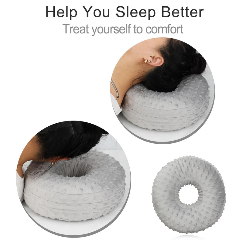 Ear Piercing Pillows with Washable Covers for Side Sleepping with an Holes Full Open Zipper CNH Pressure Sore Relief O-Shaped Cartilage Support Protector Cushion Minky Dot Grey