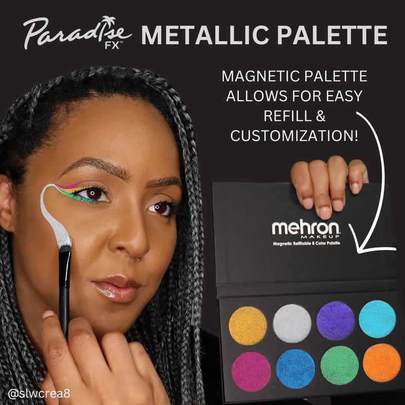 [Australia] - Mehron Makeup Paradise Makeup FX 8 Color Metallic Palette | Magnetic Refillable Face & Body Paint Palette | Professional Water Activated Paint for Costumes, SFX, Halloween, & Cosplay 