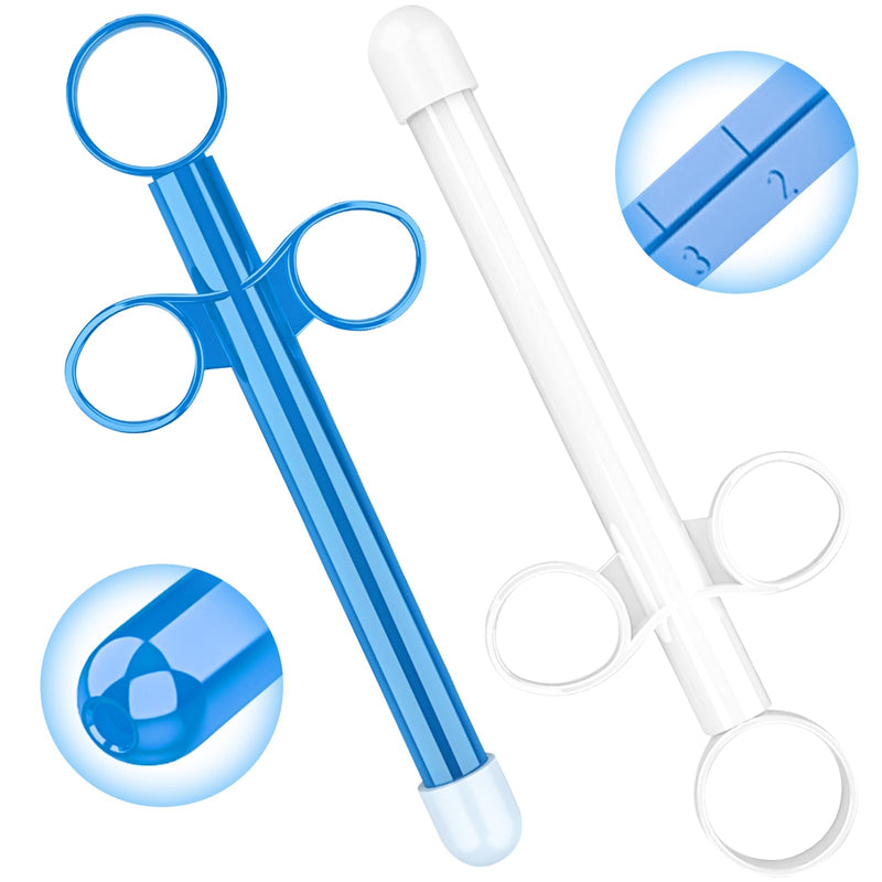 [Australia] - Lube Applicator Syringe with Precise Scales, 6.5” Personal Lubricant Shooter with Air-Proof Silicone Cap, Reusable Durable Applied for Men, Women & Couples Blue+white 