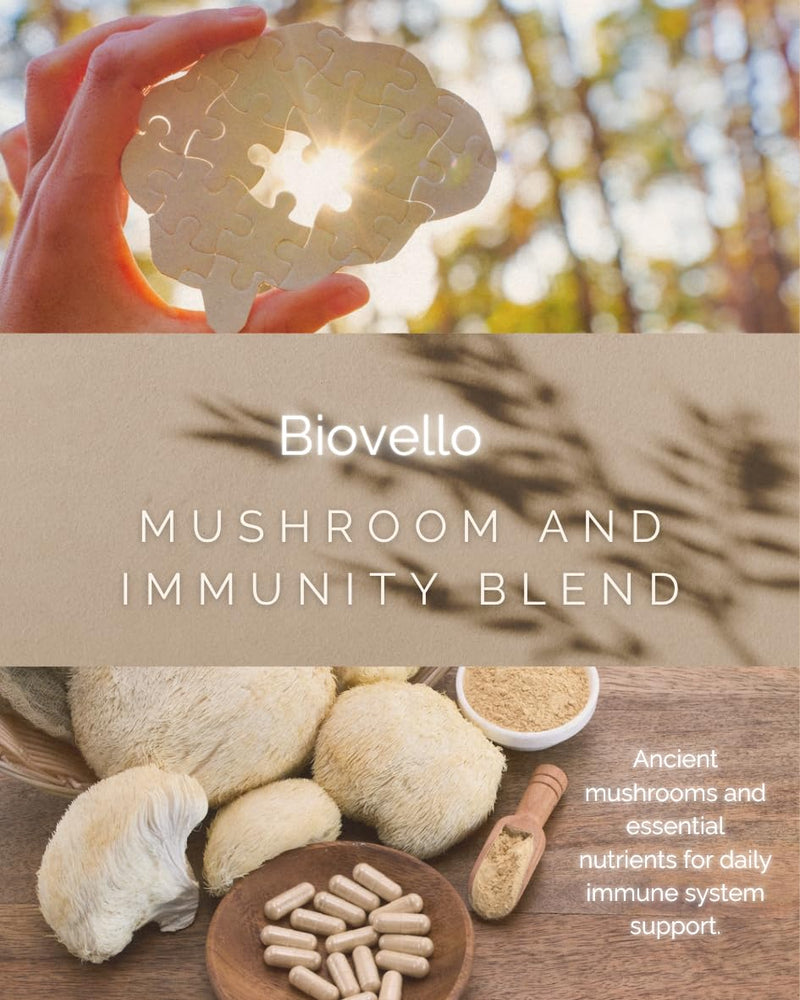 Mushroom & Immunity Complex – 5 Mushroom Blend with Lion’s Mane, Reishi, Shiitake, Maitake & Cordyceps – With Vitamin D3 & Zinc – Immune & Daily Wellness Support – 60 Vegan Capsules – UK Made