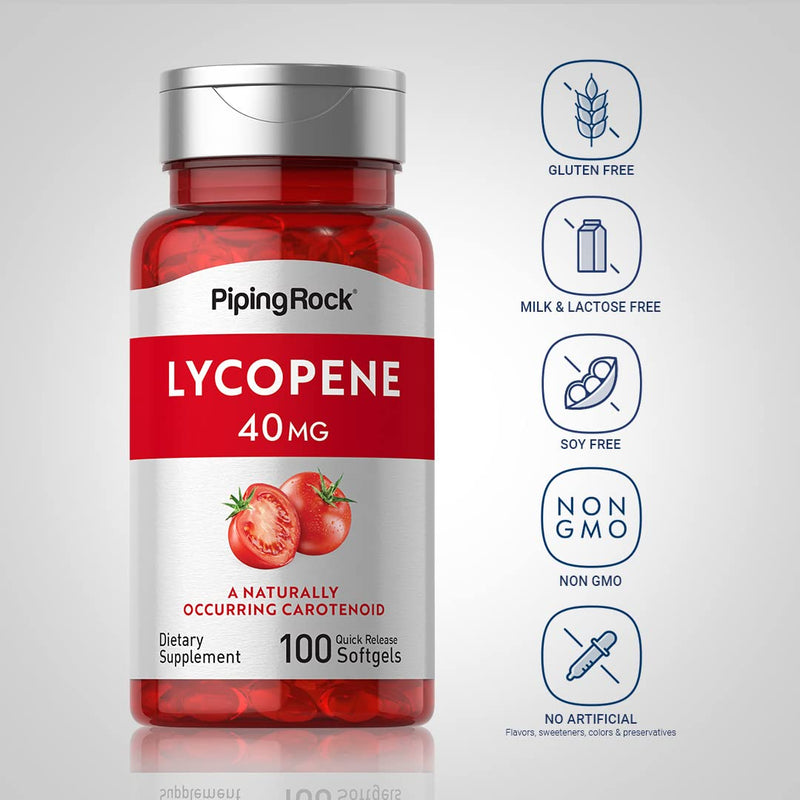 [Australia] - Piping Rock Lycopene Supplement | 40mg | 100 Softgels | Carotenoids | Non-GMO, Gluten Free 