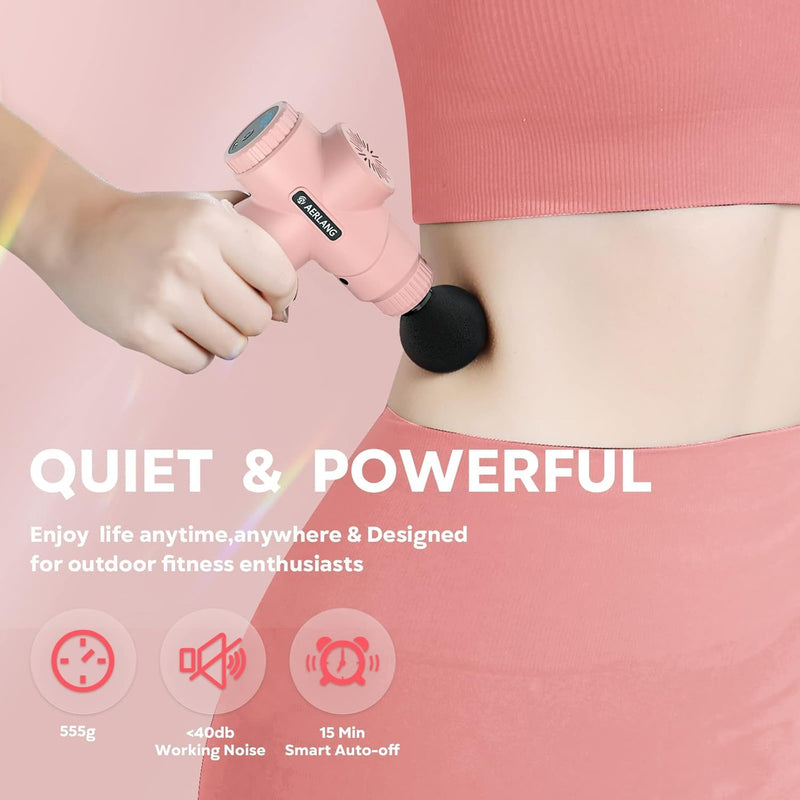 [Australia] - AERLANG Mini Massage Gun-Pink，Muscle Deep Tissue Massager Gun, Handheld Percussion Massager, Portable Quiet Massage Gun with Carry Case for Home Office Gym Motehr Day Gifts for Women Men Her Pink 