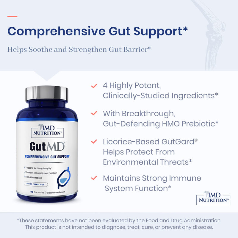 [Australia] - 1MD Nutrition GutMD - L-Glutamine and Prebiotic for Gut Integrity | Promote Digestive Tract Health | 90 Capsules (2-Pack) 90 Count (Pack of 2) 