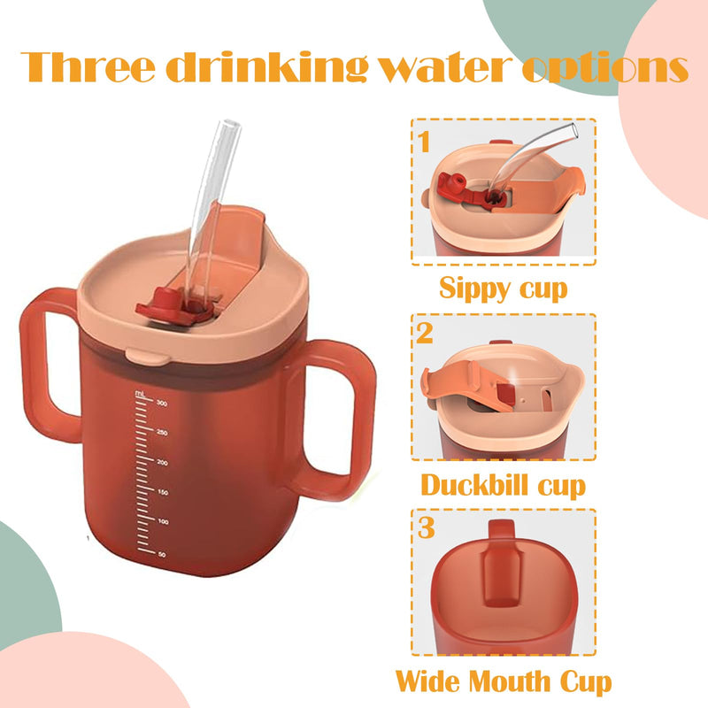 Spill Proof Sippy Cups for Seniors & Adults -10.2oz(300ml) Non-Spill Cups with 2 Handles & Straw Lid, Elderly Drinking Cups for Patients, Disabled, Pregnant Women, Dishwasher Safe (Blue)