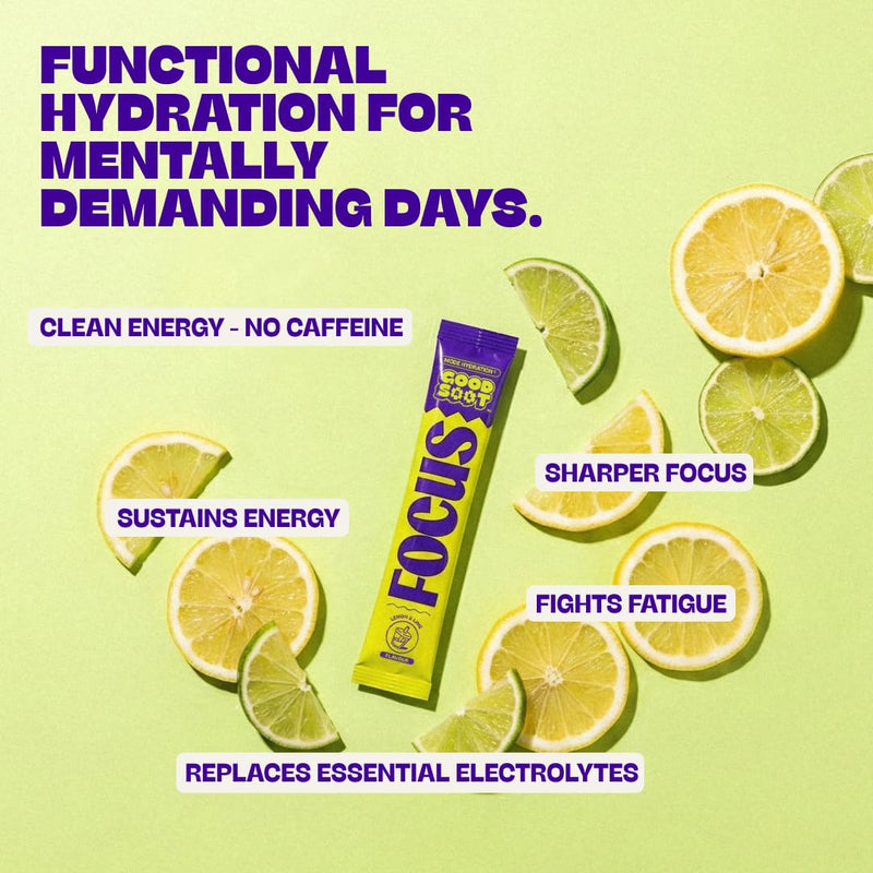 Focus Electrolytes Mind Hydration, Premium Electrolyte Drink Mixes, 26 x Electrolyte Sachets for Hydration, Strong Boby Mind Rehydration Supplement Sugar Free (Lemon & Lime) Lemon & Lime