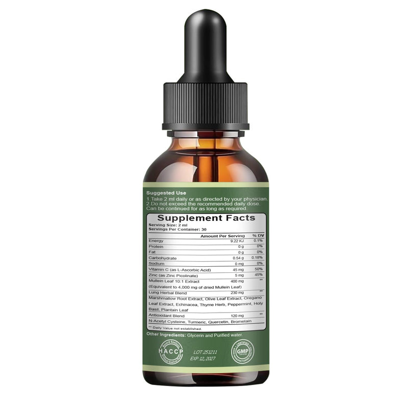 NAC Lungs & Liver Support Supplements - NAC, Bromelain, Mullein Leaf Extract Complex - Supports Mucus Health & Immune Function with N Acetyl Cysteine - Vegan 60ml, High-Strength Detox Formula