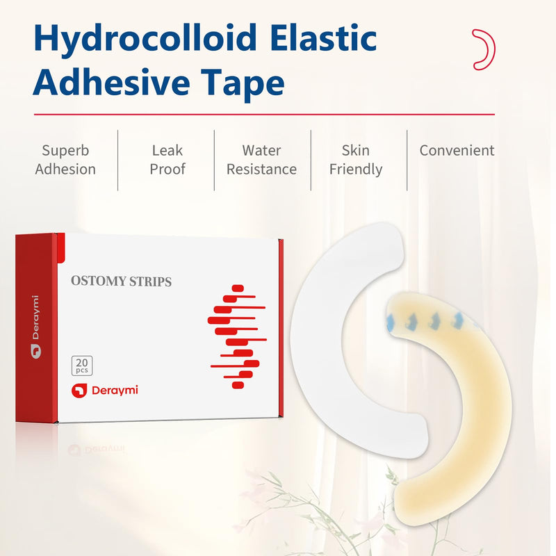[Australia] - DERAYMI 20 PCS Ostomy Barrier Strips, 2 MM Thickness Elastic Colostomy Tape to Stop Leaks, Latex-Free Medical Grade Hydrocolloid Skin Flange Extenders Stoma for Colostomy Ileostomy Bags Pouches Thick version 20PCS 