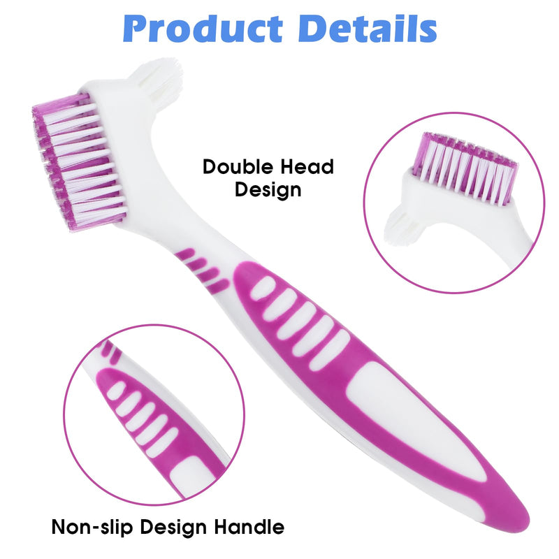 [Australia] - 4 Pcs Denture Brush, Portable Denture Toothbrushes with Carrying Case, Dual Angled False Teeth Care Cleaning Brush with Multi-Layered Soft Bristles (Purple, Green, Blue, Orange) 