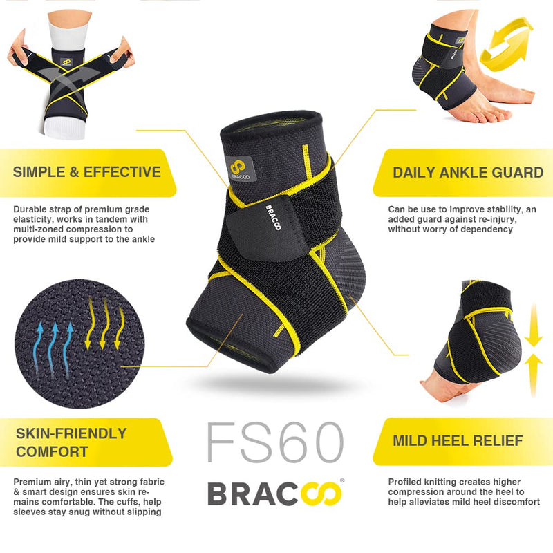 [Australia] - Bracoo FS60 Ankle Brace Pack of 2, Adjustable Ankle Bandage, Professional Ankle Brace for Plantar Fasciitis, Arthritis, ACL, Joint Pain, Heel Spurs, Black, S/M S/M 