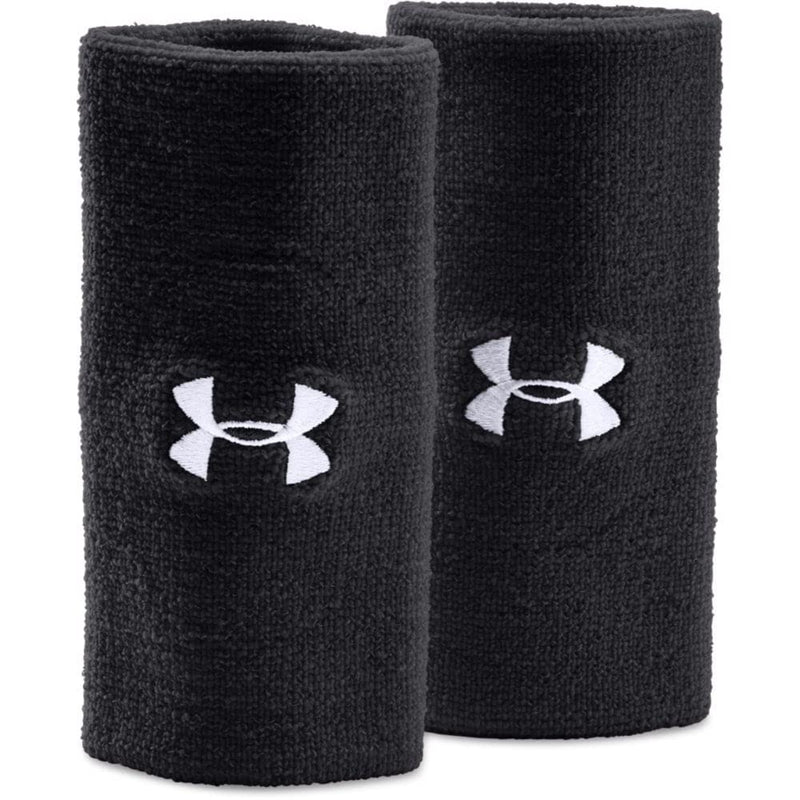 [Australia] - Under Armour Adult 6-inch Performance Wristband 2-Pack Black (001)/White One Size 