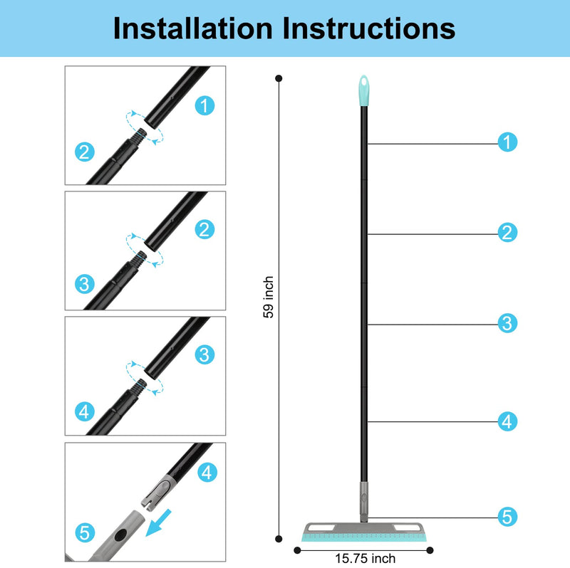 [Australia] - Multifunction Magic Broom, Silicone Floor Squeegee Broom with 59" Long Handle, Scraping Broom for Floor Bathroom Kitchen Shower Tile Pet Hair Fur Marble Glass Water Window Foam Cleaning, Blue Blue Magic Broom 