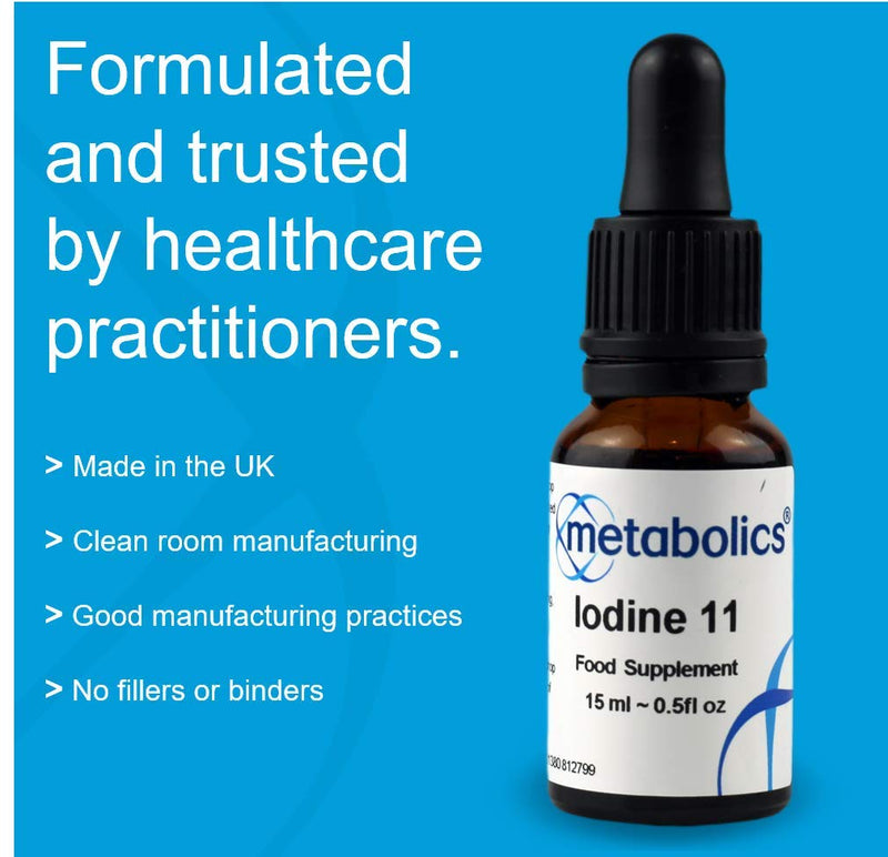 Metabolics Iodine Liquid | Extra Strong (1525mcg Per Serving) | Pure IOSOL Iodine in a Convenient 15ml Bottle (375 Servings) | Ammonium Iodide