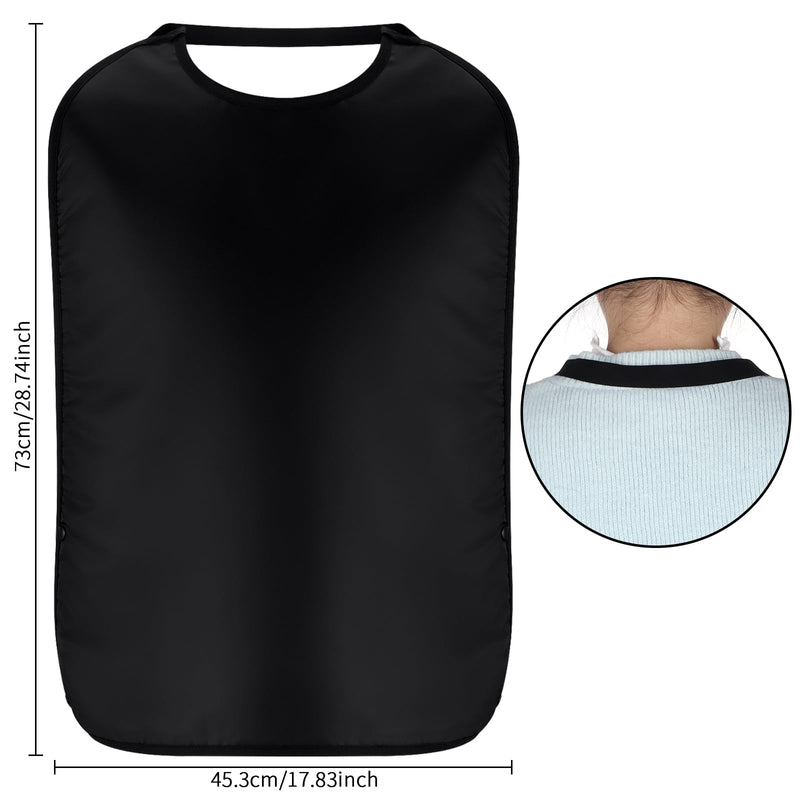 [Australia] - Double Layer Stretchable Adult Bibs with Crumb Catcher Waterproof Washable Dining Clothing Protector Adult Bibs Black Pure Style 