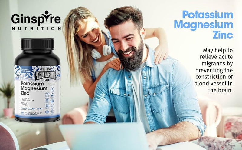 [Australia] - Magnesium Potassium Supplements w/Zinc - 90 Capsules - Magnesium Potassium Zinc for Vascular Health – High Absorption Vegan Potassium Magnesium Supplement for Leg Cramps & Sleep 90 Count (Pack of 1) 