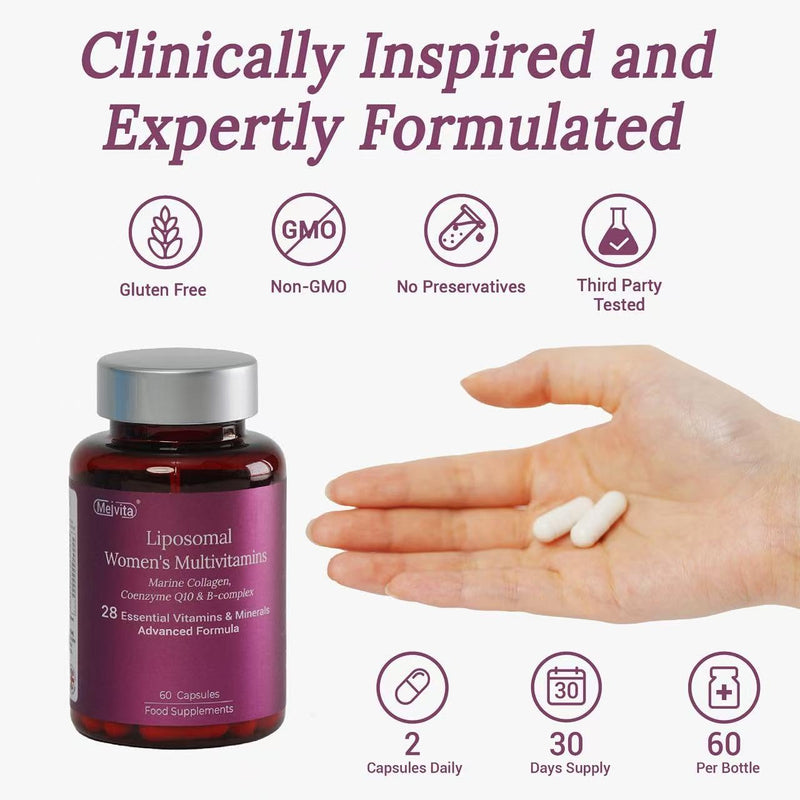 Liposomal Multivitamin for Women, 28 Vitamins & Minerals – Boost Energy, Immune Support, Antioxidant Power & Hair, Skin, Nail, Bone Health, 60 Capsules, 1 Month Supply
