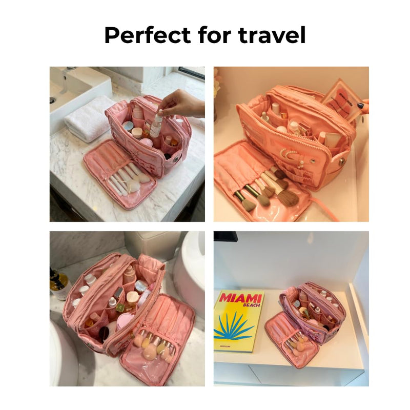 Travel Makeup Bag and Jewelry Organizer- Blush