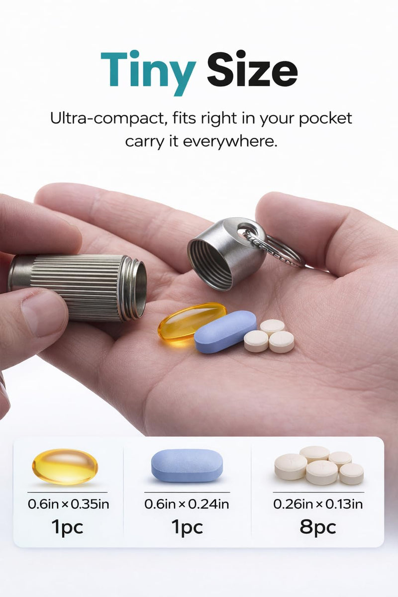 Titanium Keychain Pill Holder, Mini Pill Container, Small Pill Case | Premium Titanium Construction; Lightweight, Rust-Resistant, Secure Screw-Top Storage for Vitamins and Emergency Medication Portable (1.18 in)