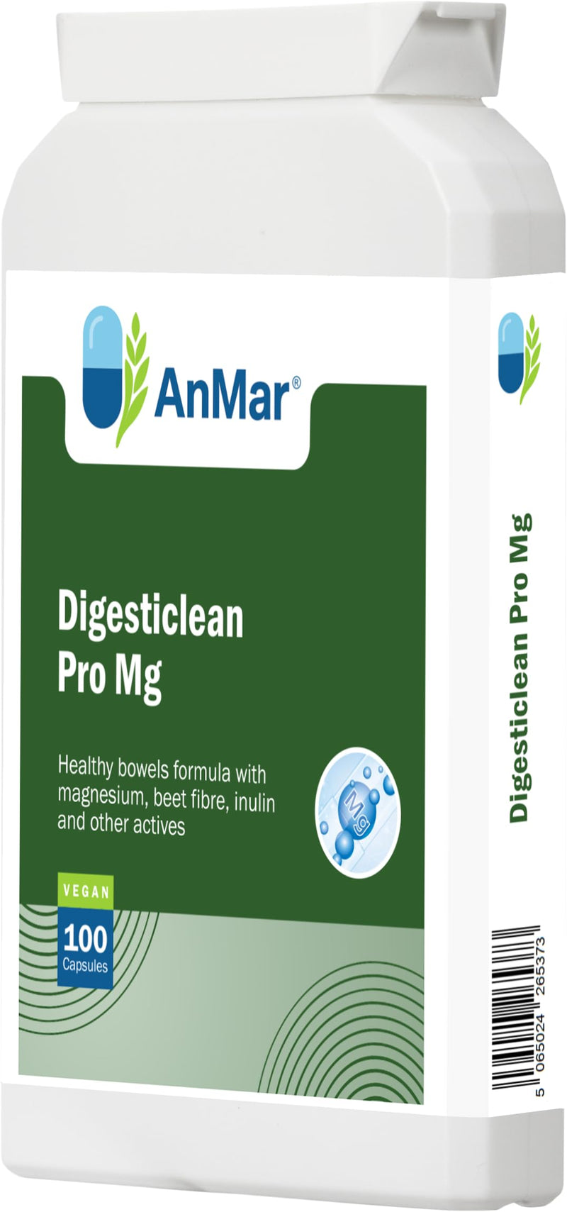 AnMar® Digesticlean Pro Mg – Magnesium Digestive Support Complex with Sugar Beet Fibre, Inulin & Vitamin C – Bowel Support & Digestive Health Supplement – Vegan Capsules – 100 Capsules