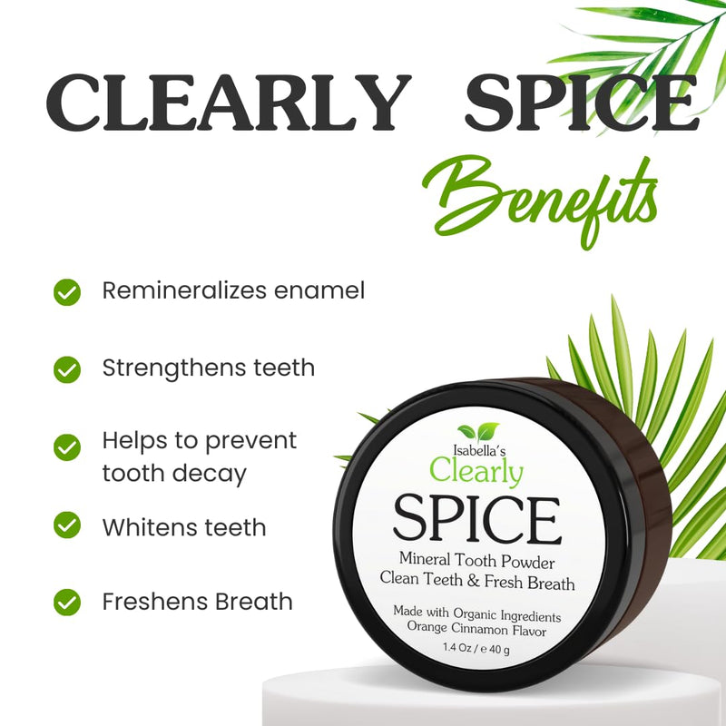 [Australia] - Isabella’s Clearly Spice Remineralizing Tooth Powder | Teeth Whitening Natural Toothpaste Fluoride Free for Adults, Kids, Sensitive Teeth & Gums | Xylitol, Baking Soda, Clay, Calcium, Cinnamon, Clove 