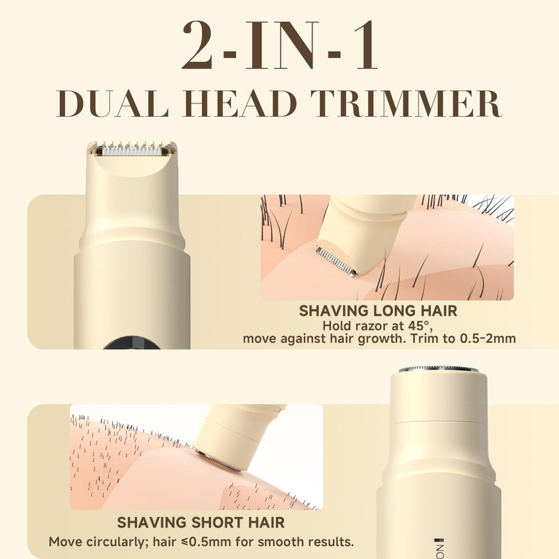 2-in-1 Bikini Trimmer for Women,Bikini Shaver with Dual Heads,Painless Electric Razors Lady Facial Razor, IPX7 Waterproof Portable Cordless Shaver,Pubic Hair Remover for Underarm,Body, Face Chin,Legs Yellow