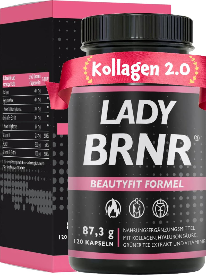 [Australia] - BRNR LADY BRNR - BeautyFit metabolism formula with vitamin B6, connective tissue with copper, collagen, high-dose hyaluronic acid, biotin, 120 capsules 