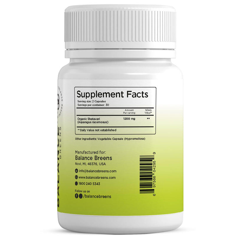 [Australia] - Organic Shatavari Capsules 1200mg - 60 Capsules - Lactation Vitamins for Breastfeeding - Hormonal Balance for Women - Asparagus Racemosus Roots Herb 60 Count (Pack of 1) 