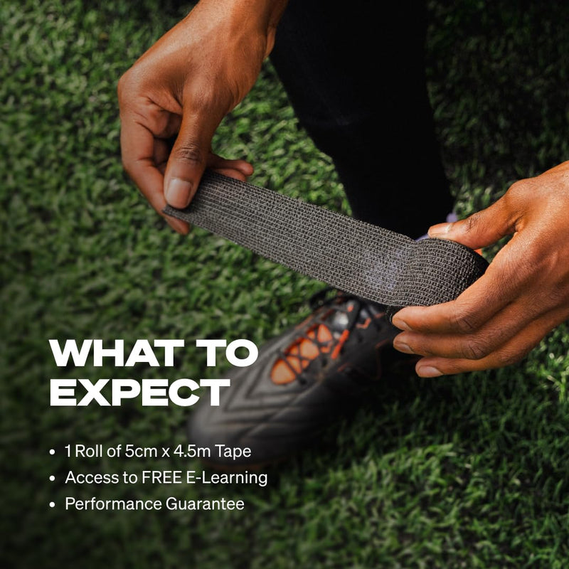 SPORTTAPE 24 Rolls Football Sock Tape, 5cm x 4.5m, Black - Self-Adhesive Cohesive Bandage, Compression Wrap & Sports Stretch Tape for Ankles, Joints, Socks, Vet and Pet Wrap for Dogs and Horses 5x450 cm (Pack of 24)