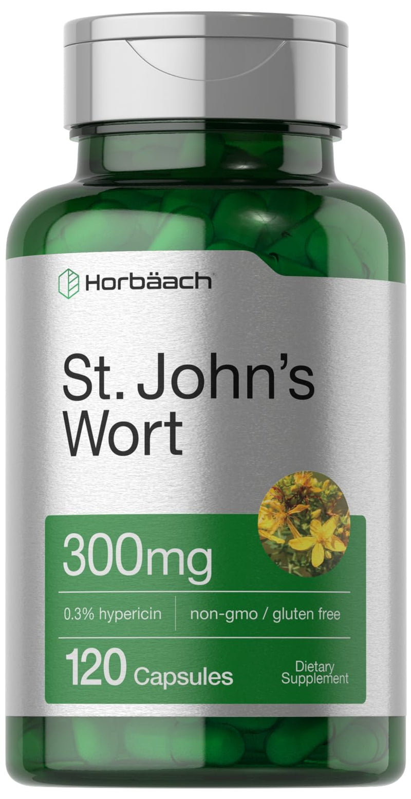 Horbäach St John's Wort Capsules 300mg | 120 Count | Non-GMO, Gluten Free | Herbal Extract