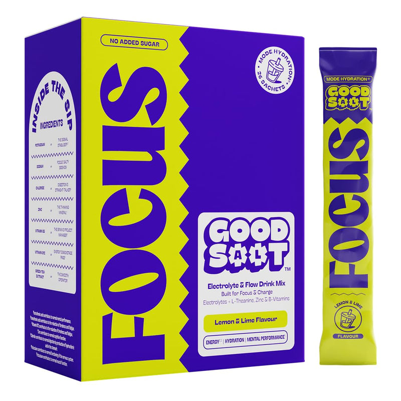 Focus Electrolytes Mind Hydration, Premium Electrolyte Drink Mixes, 26 x Electrolyte Sachets for Hydration, Strong Boby Mind Rehydration Supplement Sugar Free (Lemon & Lime) Lemon & Lime