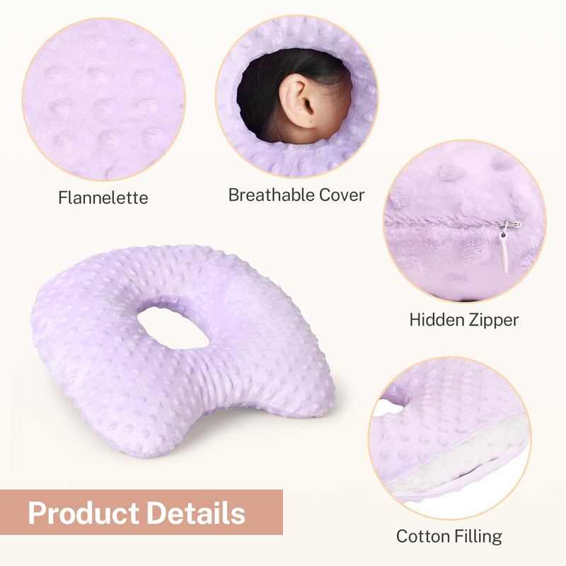 [Australia] - Ear Piercing Pillow for Side Sleepers with an Ear Hole - CNH and Ear Pain Ear Inflammation Pressure Sores, Washable and Adjustable Ear Guard Pillow with Cotton Polyester (Purple) 