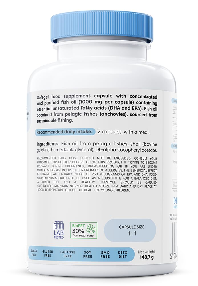 Osavi Omega–3 Fish Oil Molecularly Distilled 1000 mg – 120 Softgels | EPA & DHA for Heart Health, Brain Function, and Vision I Molecular Distillation for Maximum Purity