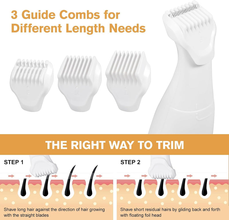 Bikini Trimmer for Women, Electric Razors for Silk Skin 5-in-1, IPX7 Waterproof, USB Rechargeable, Electric Razors for Women for Face, Eyebrows, Body, Bikini Zone with Charging Station