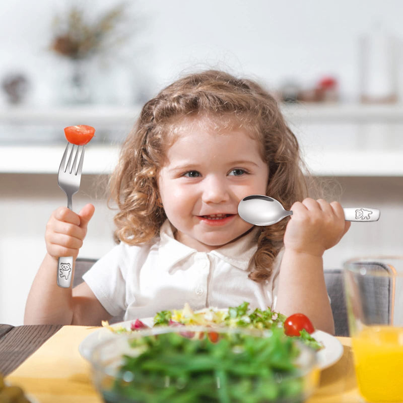 [Australia] - Pimoys 6 Pieces Toddler Utensils Kids Silverware Stainless Steel Toddler Forks and Spoons Set, Metal Children's Safe Flatware Kids Cutlery Set, 3 x Child Forks, 3 x Children Spoons 