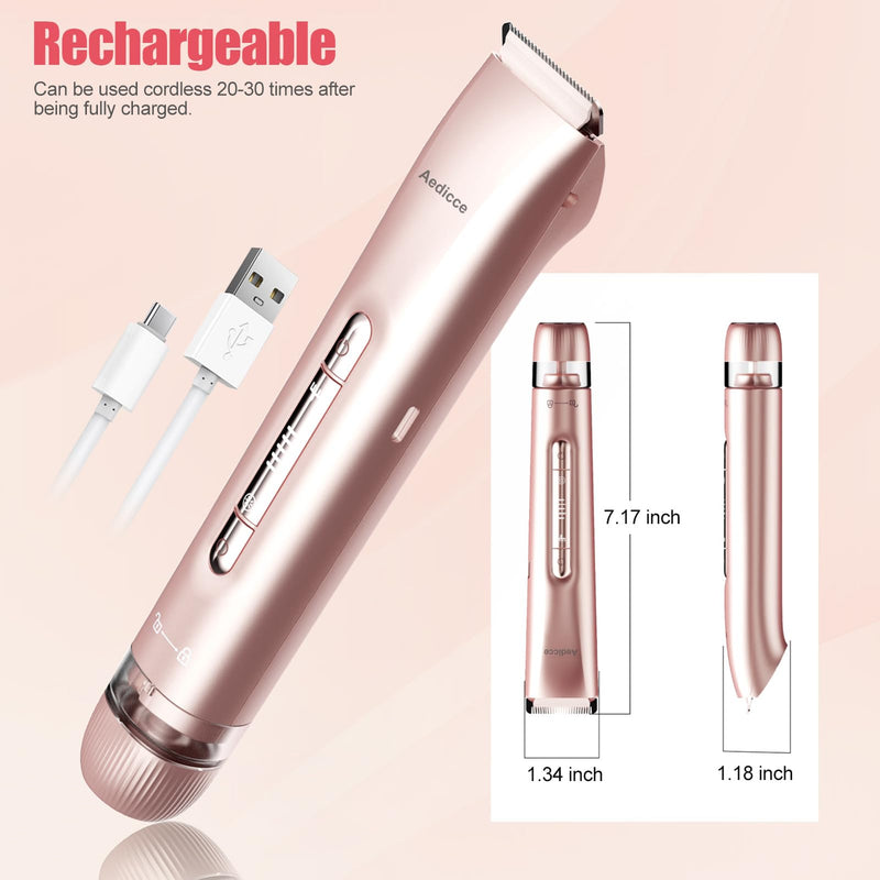 [Australia] - Bikini Trimmer for Women 2 in 1, Dual Head Womens Electric Shaver, Electric Razors for Pubic Hair, IPX7 Waterproof Rechargeable Facial Hair Removal for Shaving Underarm Leg Arm Body Face, Rose Gold 