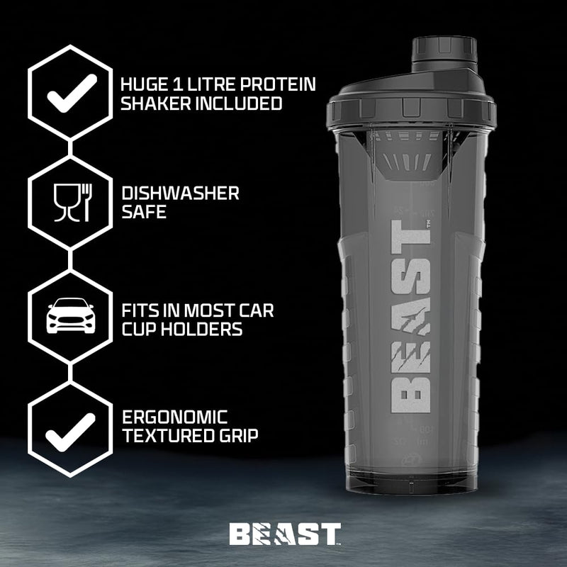 Beast | Protein Shaker Bottle + Whey Protein Powder Samples | 6 Sachets + 1000ml Shaker Gym Gift Set Sample Packs Sample Pack (6 Sachets + 1000ml Shaker)