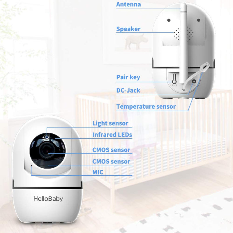 [Australia] - HelloBaby Video Baby Monitor with Remote Camera Pan-Tilt-Zoom, 3.2'' Color LCD Screen, Infrared Night Vision, Temperature Display, Lullaby, Two Way Audio 3.2 inches 