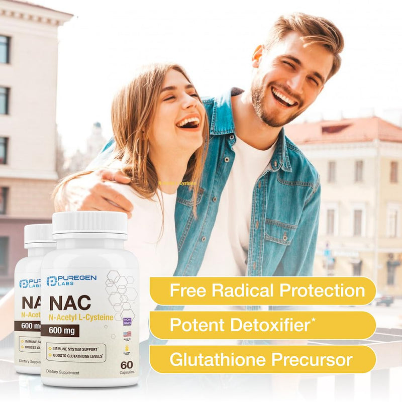 [Australia] - Puregen Labs N-Acetyl-L-Cysteine (NAC) 600mg, Supports immune, respiratory, liver health, NAC 600 mg, potent antioxidant support, free-radicals, easy to absorb - 60 Vegetarian Capsules 1 