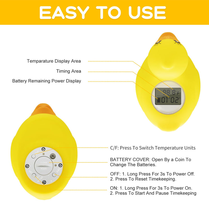 Baby Bath Tub Water Thermometer - (Upgraded Version) Digital Water Temperature Thermometer & Room Thermometer, Duck Floating Toy for Infant Toddler Bathtub Pool with Temperature Warning