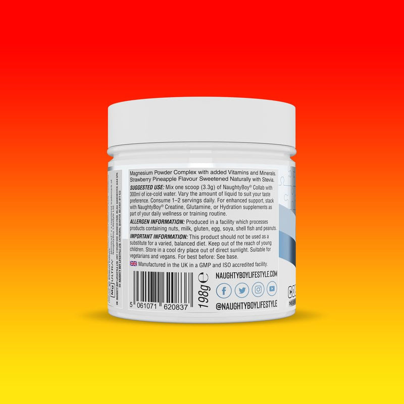 Naughty Boy Collab - 4 in 1 Magnesium, High Dose of Vitamin D3 3000IU, Vitamin K2 180mcg MK7, Organic Apple Cider Vinegar, No Artifical Colours, Stevia, 60 Servings/198g - Strawberry Pineapple