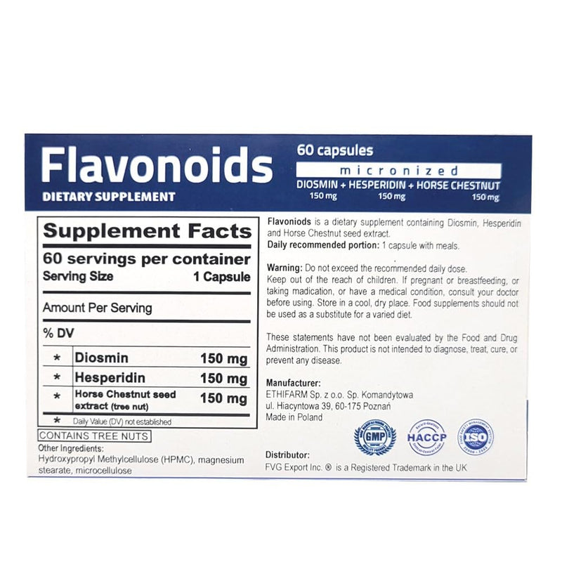Flavonoids Supplement- Micronised Diosmin Hesperidin Horse Chestnut (Aescin)- Antioxidant Polyphenols for Healthy Circulation, Vein Support, Lymphatic Drainage & Inflammatory Response- Vegan GMP ISO