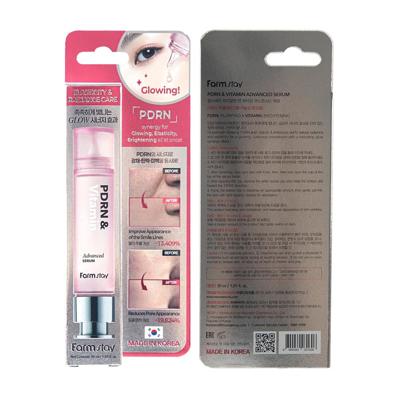 FARMSTAY PDRN & Vitamin Advanced Serum | Lightweight Non-Sticky Glow Boosting Hydrating Calming Uneven Tone Korean Soothing Ginseng Hyaluronic Acid Sensitive All Skin Type 1.01 Fl Oz