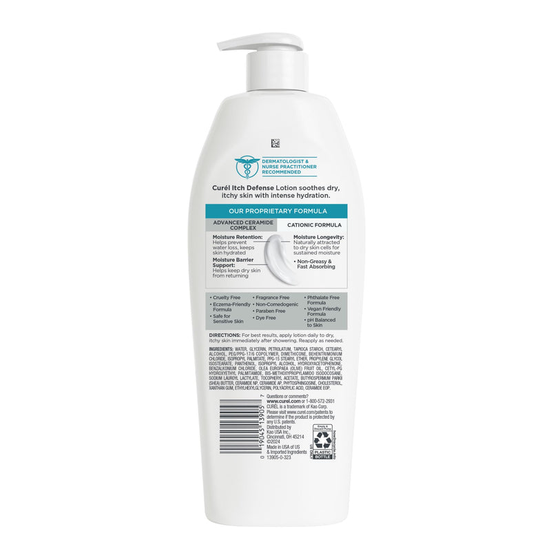Curel Itch Defense Calming Body Lotion, Moisturizer for Dry, Itchy Skin, Body and Hand Lotion, with Advanced Ceramide Complex, Pro-Vitamin B5, Shea Butter, 13 Oz | Soothes Itchy Skin, Prevents Eczema Flare-Ups, Ceramide Moisturizer, Fragrance-Free, Der...