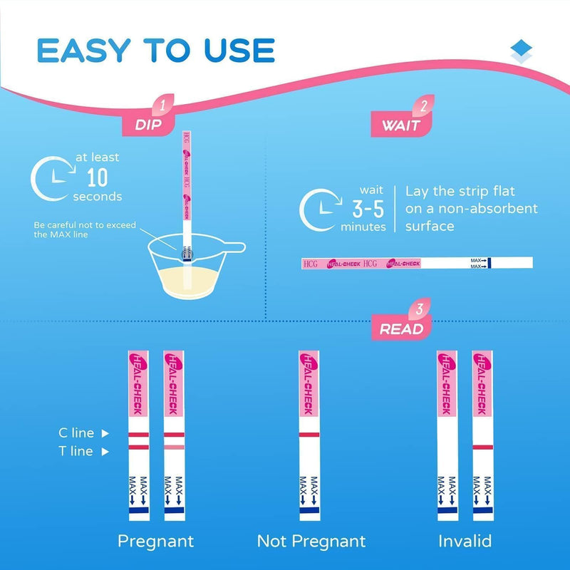 HEAL-CHECK Pregnancy Tests with Cup, Bulk Pregnancy Test Strips for Home Detection, Over 99% Accuracy, Individually Wrapped, Extra-Wide 5mm HCG Test Kit Comfortable Grip, 25 Count, Pruebas De Embaraz 1 Count (Pack of 25)