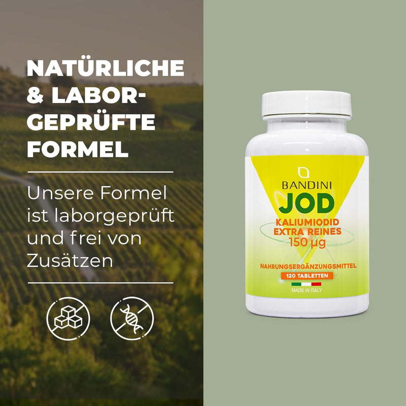 [Australia] - Bandini® Iodine 150µg (mcg) per tablet | 120 potassium iodide tablets | Iodine contributes to normal thyroid, skin and nerve function (EFSA) | Optimally high dosage, laboratory tested, vegan, without additives 