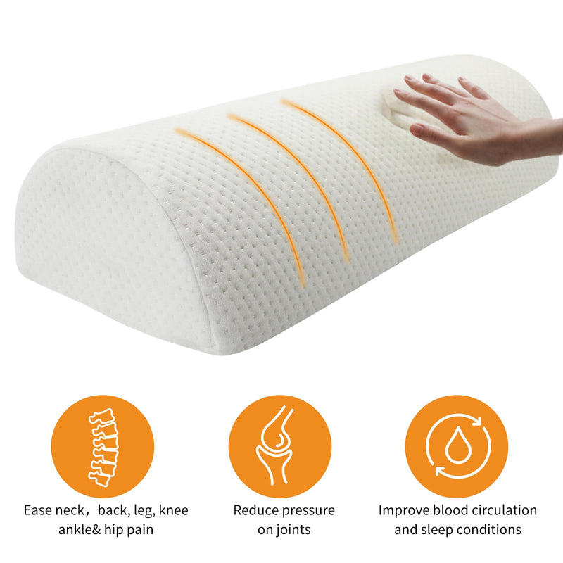 [Australia] - Half Moon Bolster Pillow - Perfect for Legs, Knees, Lower Back, Ankle and Head Support. Versatile Lumbar Support for Bed, Includes Memory Foam and Machine Washable Cover - L White 20.5" x 8" x 4.5" 
