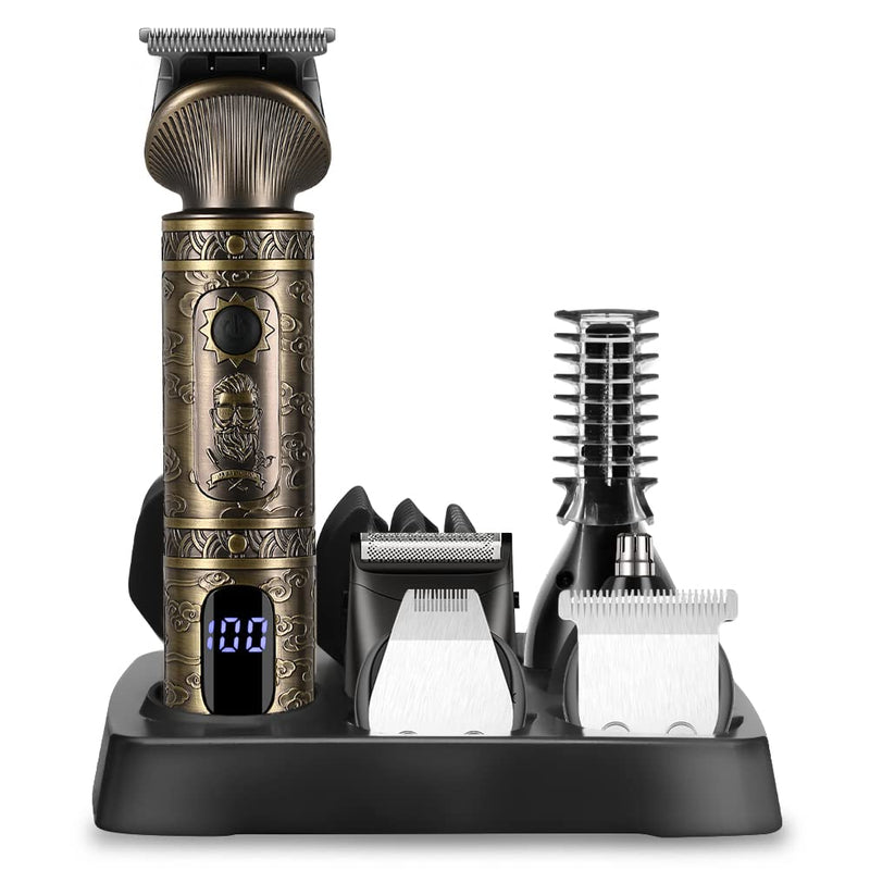 [Australia] - Beard Trimmer Kit Professional Hair Clipper Zero Gapped T-Blade Electric Shaver Razor Nose Body Trimmer for Men Cordless Grooming Kit 7 in 1 Bronze 