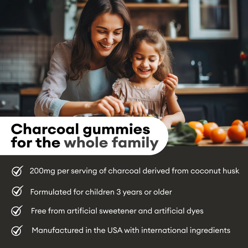 [Australia] - Premium Grade Activated Charcoal Gummies - Coconut Charcoal Supplements for Detox Support, Oral Health, Stomach & Digestion - Safe for Kids - No Bloat Vegan Gummy - Natural Acai Flavor (60 Count) 