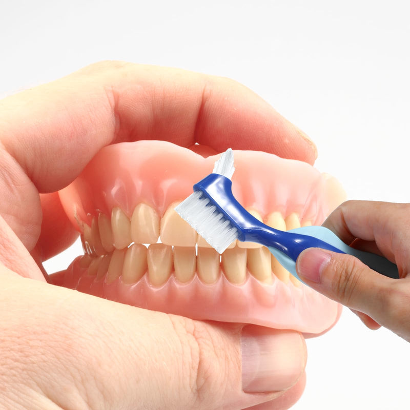 [Australia] - Gjinx Denture Brush, 2PCS Double Sided Denture Toothbrushes with 1 White Case for Dentures Cleaning Care, Retainer Brush with Ergonomic Rubber Handle for Effective Cleaning 
