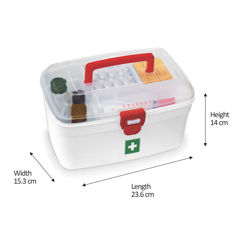 MILTON Medical Box, First Aid Kit Storage, Emergency Supplies Organizer with Handle, Detachable Tray, and Locking Lid, Empty Medicine Box for Home, Travel, Car, and Dorms, 23.8 x 16.5 x 14.5cm Single Piece