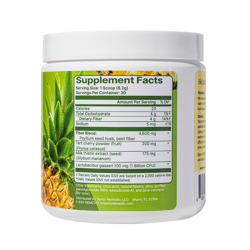 [Australia] - Santo Remedio Colon Plus, Colon Cleanser, Dietary Psyllium Husk Fiber and Probiotics Supplement, 30 Servings, Pineapple Flavor 